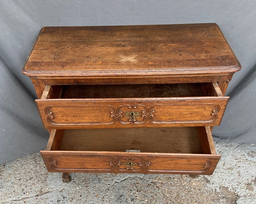 LOUIS XV HOOF FOOTED OAK  2 DRAWER CHEST