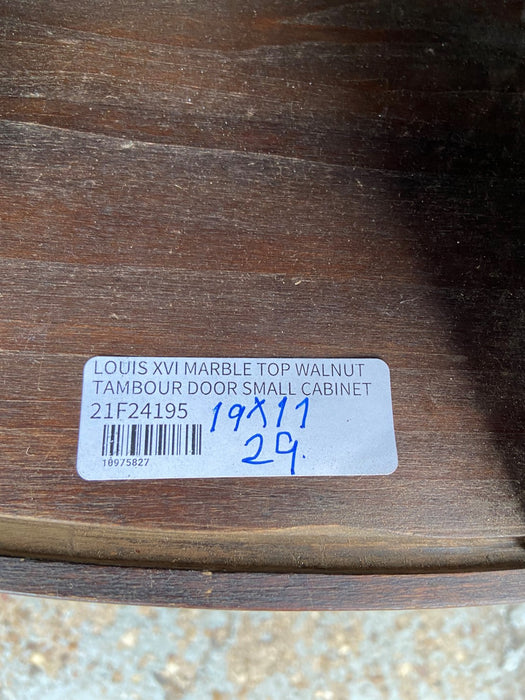 LOUIS XVI MARBLE TOP WALNUT TAMBOUR DOOR SMALL CABINET