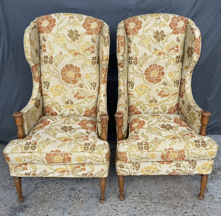 PAIR OF WING BACK 1960 CHAIRS WITH TURNED LEGS