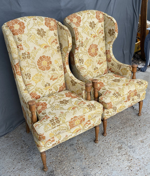 PAIR OF WING BACK 1960 CHAIRS WITH TURNED LEGS