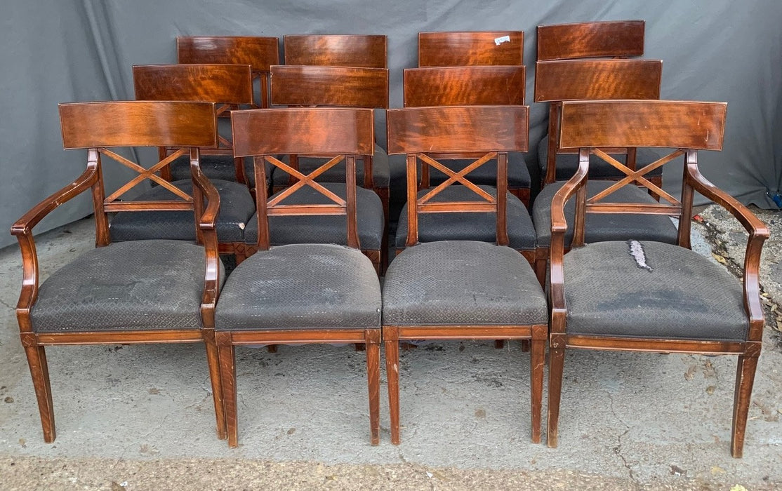 SET OF 12 REGENCY STYLE MAHOGANY CURVED BACK CHAIRS- INCLUDING 2 ARM CHAIRS