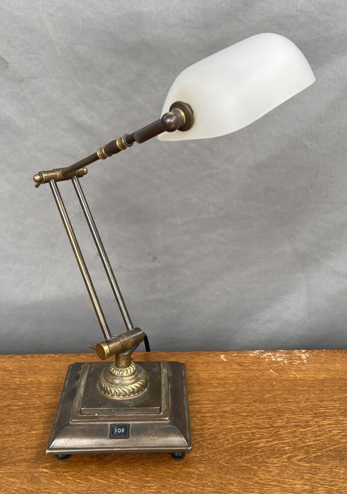 BRASS AND WHITE GLASS DESK LAMP