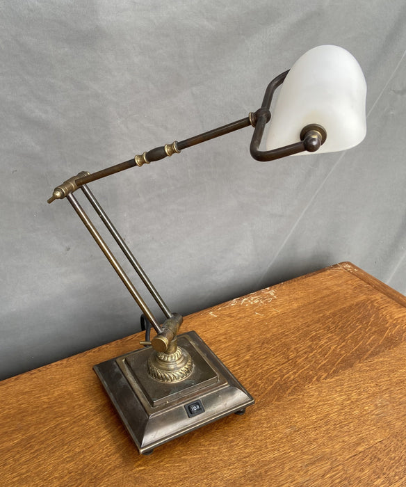 BRASS AND WHITE GLASS DESK LAMP