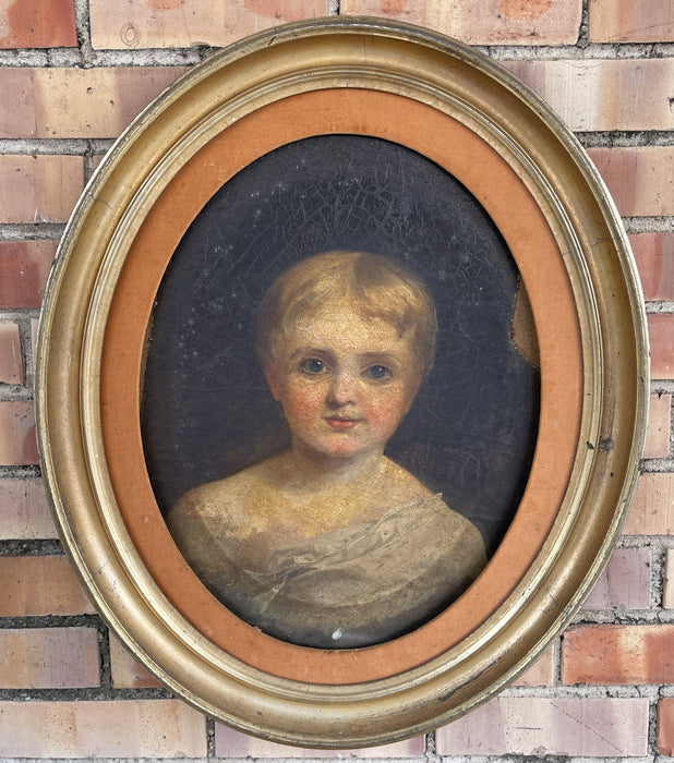 OVAL FRAMED 19TH CENTURY OIL PAINTING OF A YOUNG GIRL AS FOUND