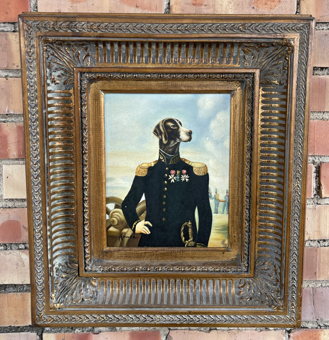 FRAMED OIL PAINTING OF A DOG IN UNFORM