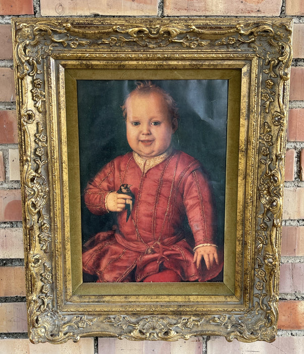 BEAUTIFUL GILT FRAME WITH PRINT OF A BOY AND BIRD