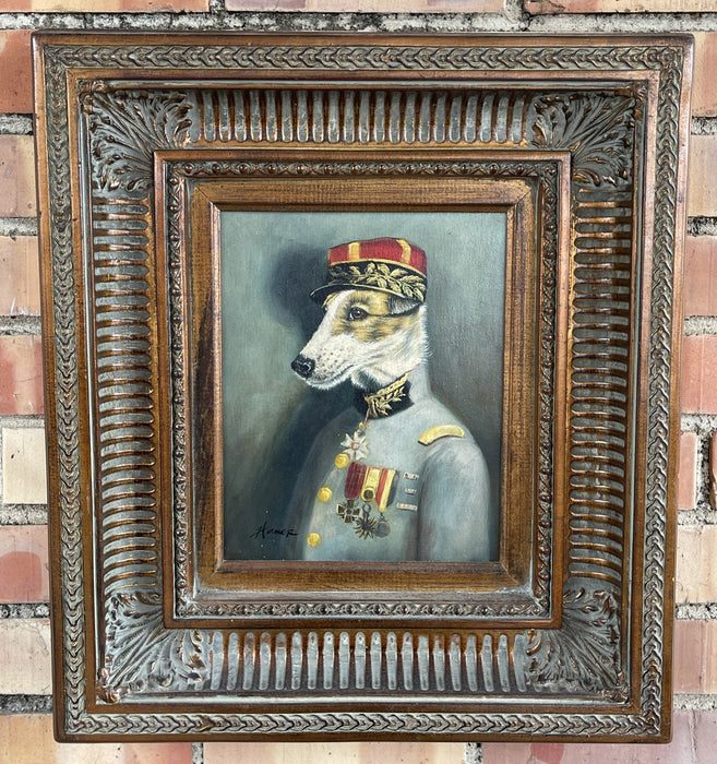 FRENCH OIL PAINTING OF A DOG SOLDIER