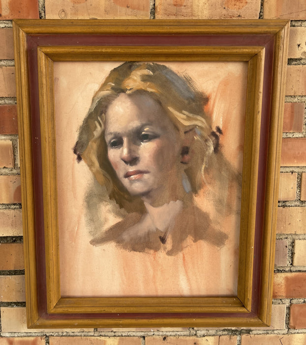 AS FOUND EARLY FRAME WITH 1970'S OIL PAINTING OF A GIRL