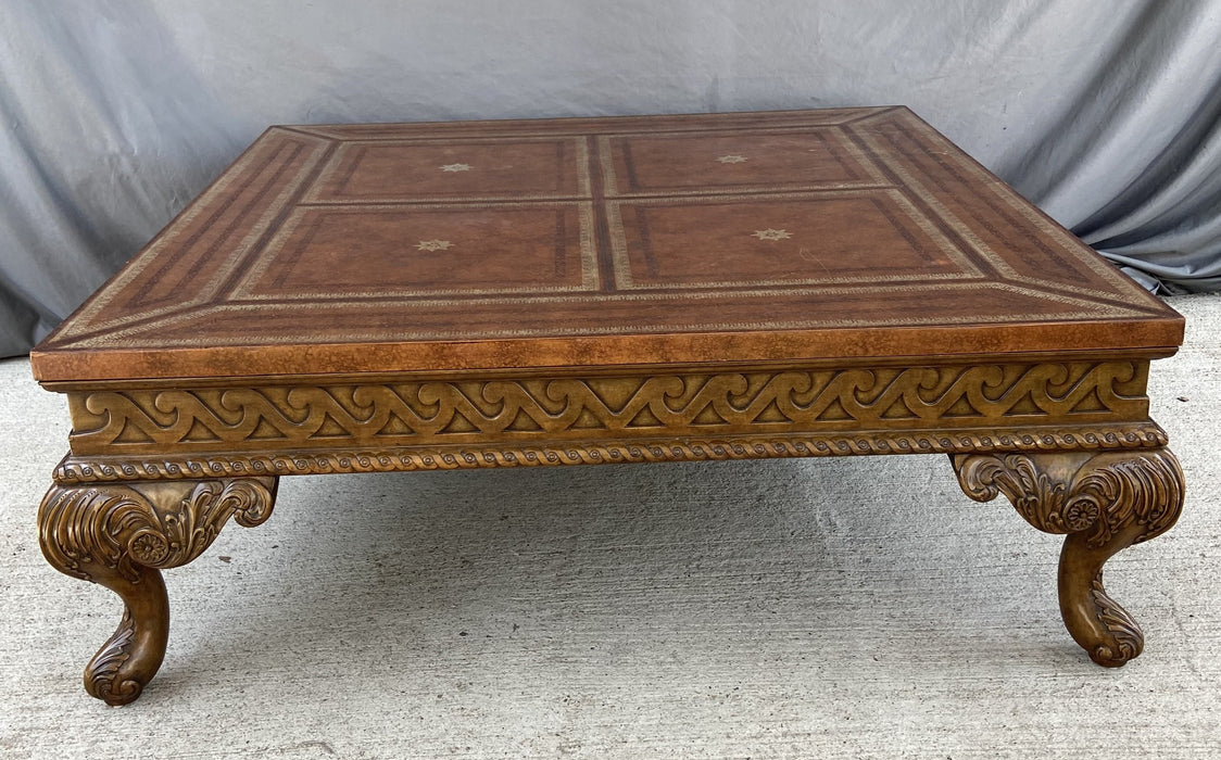 MAITLAND SMITH SQUARE WOOD AND LEATHER TOP COFFEE TABLE