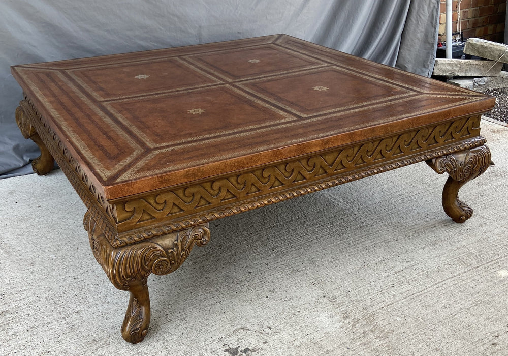MAITLAND SMITH SQUARE WOOD AND LEATHER TOP COFFEE TABLE