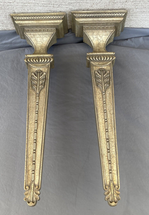 PAIR OF TALL COMPOSITE SILVER PAINTED WALL SCONCES