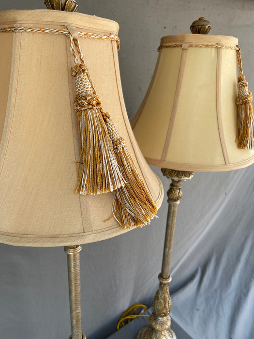PAIR OF TALL RESIN LAMPS WITH SHADES