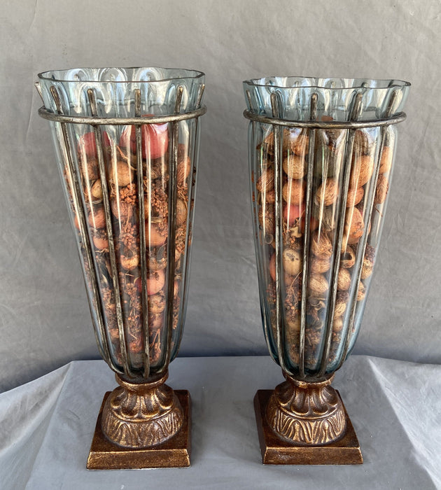 PAIR OF DECORATIVE RESIN AND IRON VASES - NOT OLD