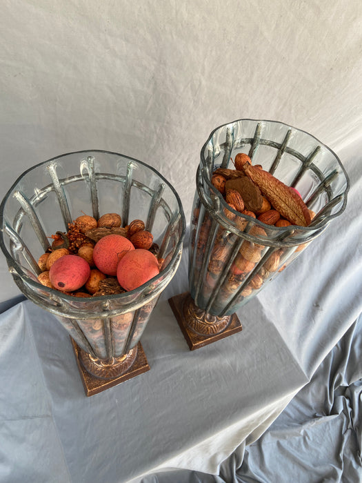 PAIR OF DECORATIVE RESIN AND IRON VASES - NOT OLD