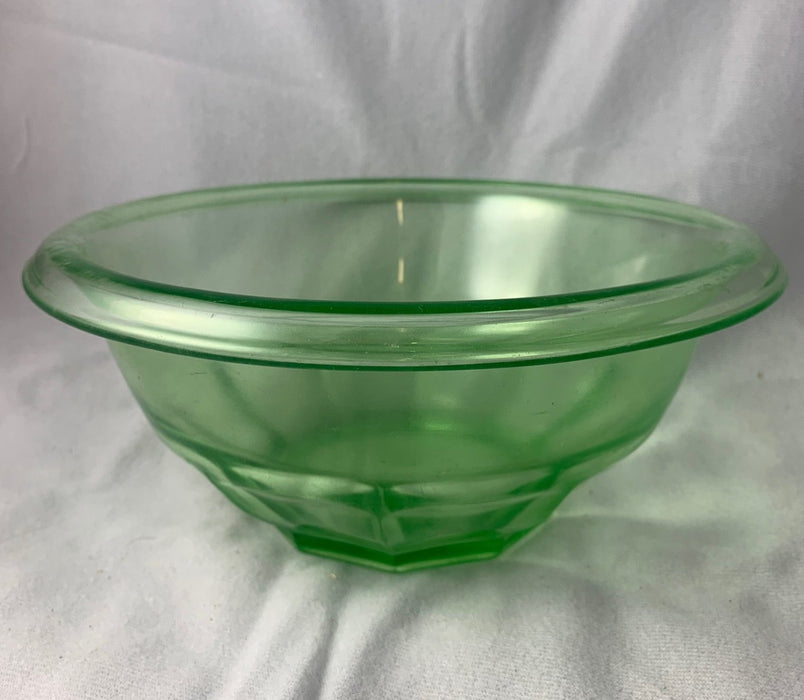 LARGE GREEN DEPRESSION GLASS BOWL WITH LIP