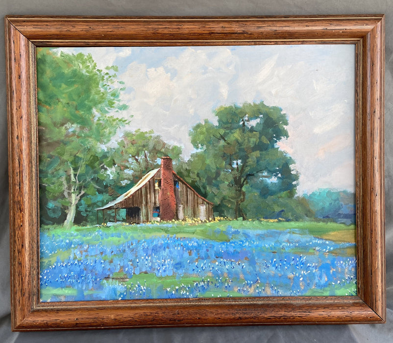 FRAMED BLUEBONNET OIL PAINTING