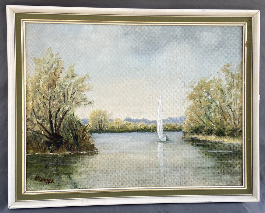 OIL PAINTING OF SAIL BOAT ON LAKE