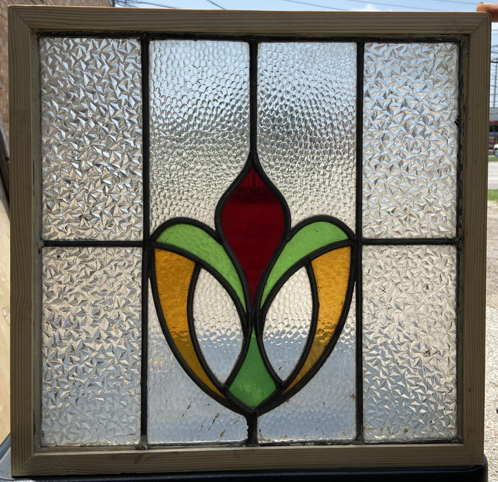 3 COLOR STAINED GLASS WINDOW REFRAMED