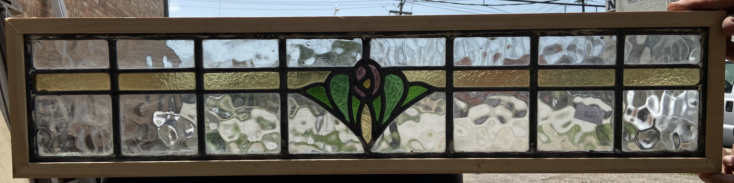 4 COLOR STAINED GLASS TRANSOM WINDOW REFRAMED