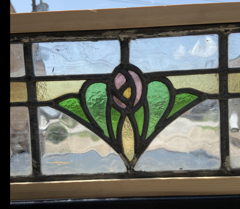 4 COLOR STAINED GLASS TRANSOM WINDOW REFRAMED