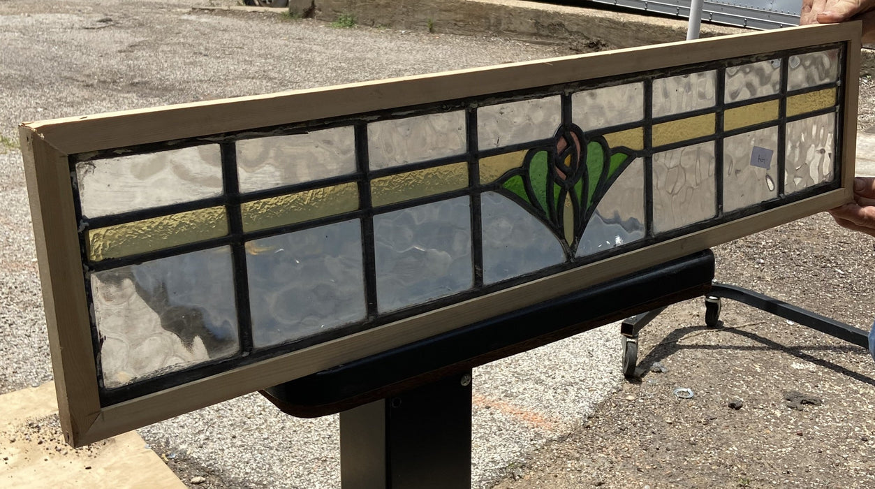 4 COLOR STAINED GLASS TRANSOM WINDOW REFRAMED