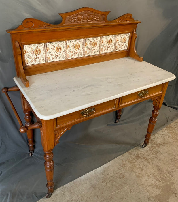 ENGLISH MARBLE TOP WASHSTAND WITH TILE BACK