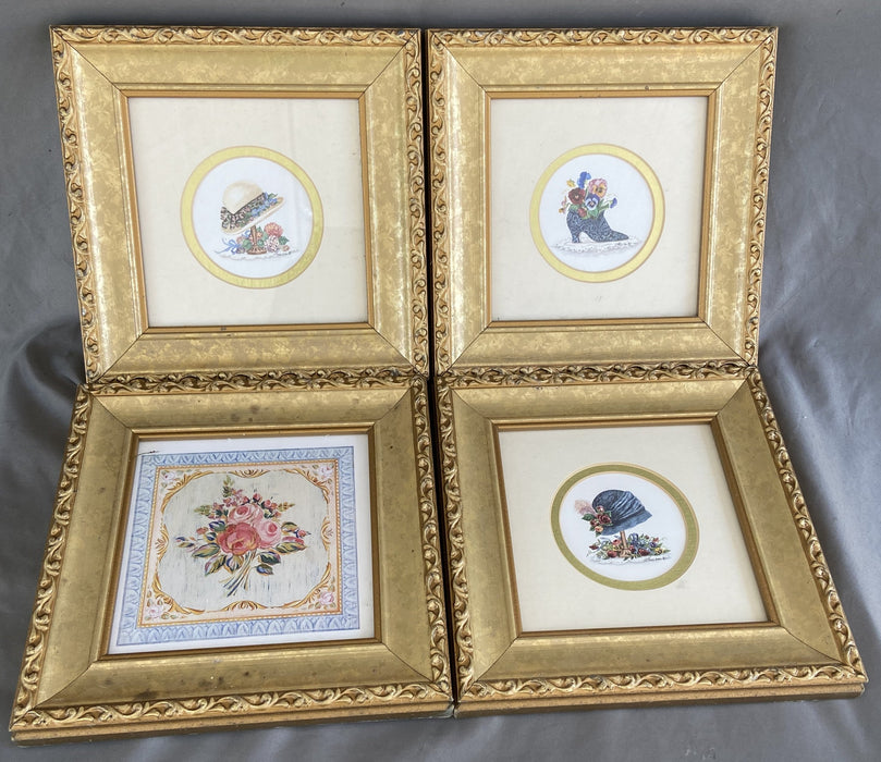 SET OF 4 GILT FLORAL PRINTS