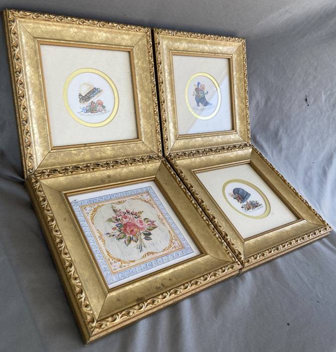 SET OF 4 GILT FLORAL PRINTS