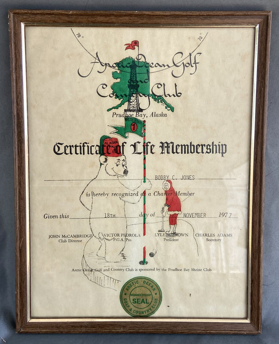 POLAR BEAR GOLF CERTIFICATE