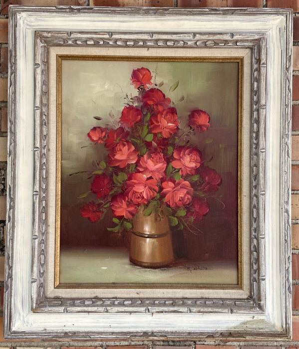 FRAMED OIL PAINTING OF RED ROSES BY KAY WHITE