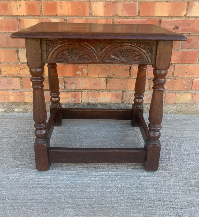ANTIQUE CARVED OAK ENGLISH JOINT STOOL