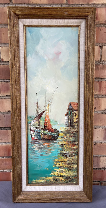 VERTICAL SAILBOAT OIL PAINTING BY L. ALEXIS