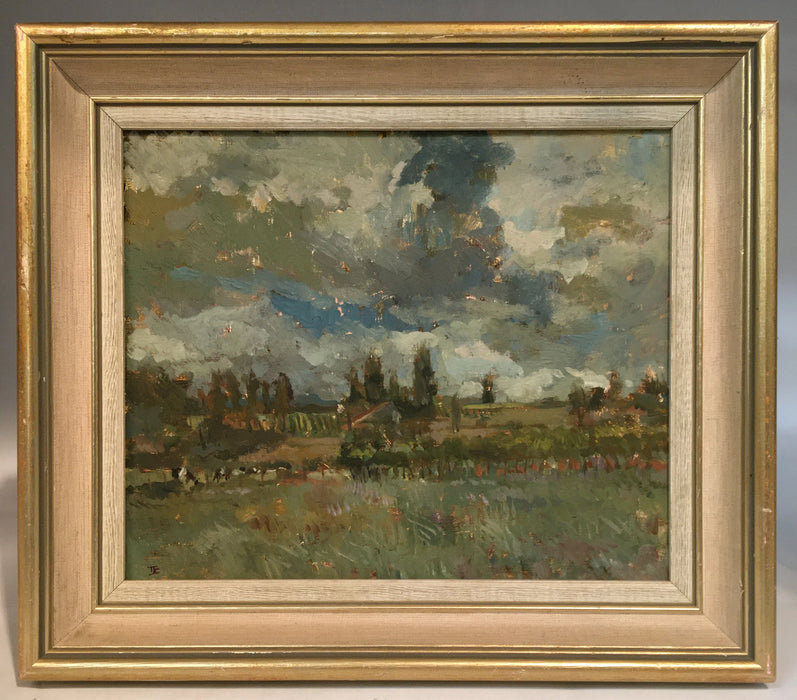SMALL IMPRESSIONIST LANDSCAPE OIL PAINTING OF STORMY SKIES
