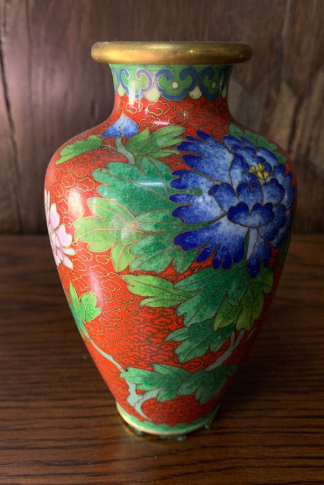 RED AND BLUE FLORAL CLOISSONE VASE