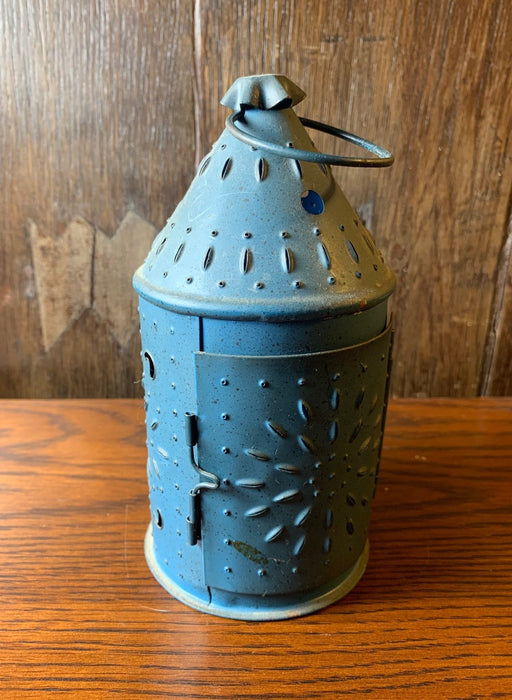 SMALL METAL PUNCHED TIN CONICAL LANTERN