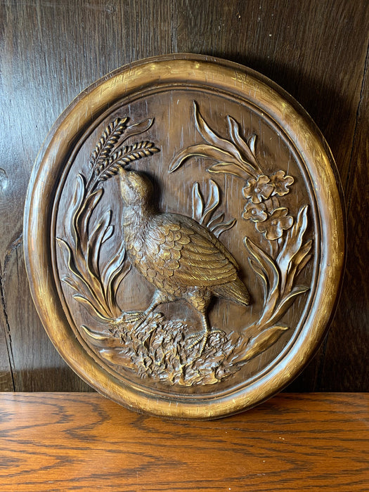 OVAL BROWN COMPOSITION FAUX WOOD PARTRIDGE CARVING
