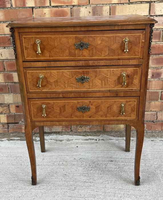 SMALL 3 DRAWER CHEST WITH MARQUETRY AND ORMOLU