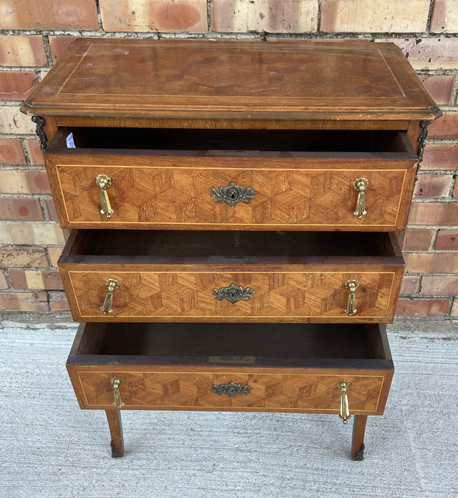 SMALL 3 DRAWER CHEST WITH MARQUETRY AND ORMOLU