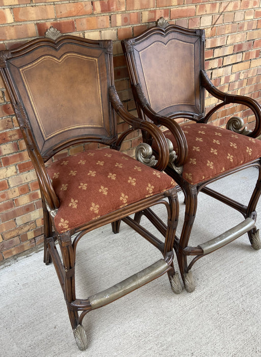 PAIR OF TALL LEATHER BAR CHAIRS WITH ARMS-NOT OLD