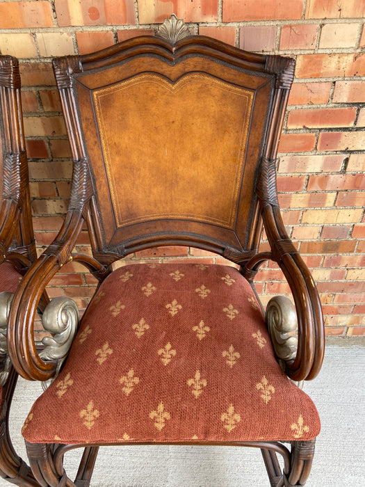 PAIR OF TALL LEATHER BAR CHAIRS WITH ARMS-NOT OLD