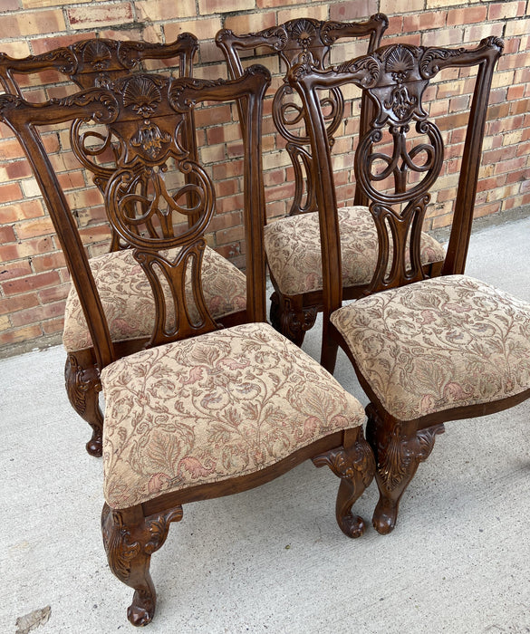 SET OF 4 LARGE DINING CHAIRS WITH YELLOW UPHOLSTERY