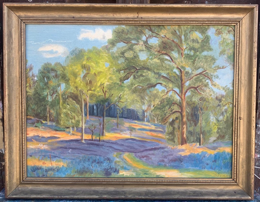 BLUEBONNET WOODS IMPRESSIONIST PAINTING BY CORINNE STUART 1945