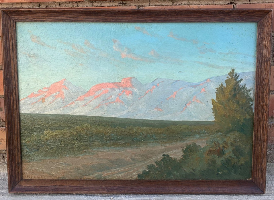 OIL PAINTING ON BOARD OF CATALINA MOUNTAINS TUCSON ARIZONA 1923 BY C M POGUE