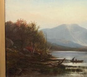 MOUNTAIN LANDSCAPE WITH CANOE OIL PAINTING BY JOSEPH HEKKING
