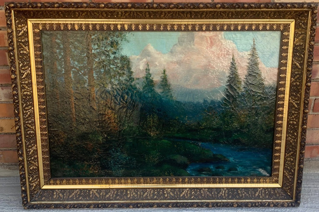 LANDSCAPE OIL PAINTING WITH TREES AND LAKE BY JOHN HENDERSON