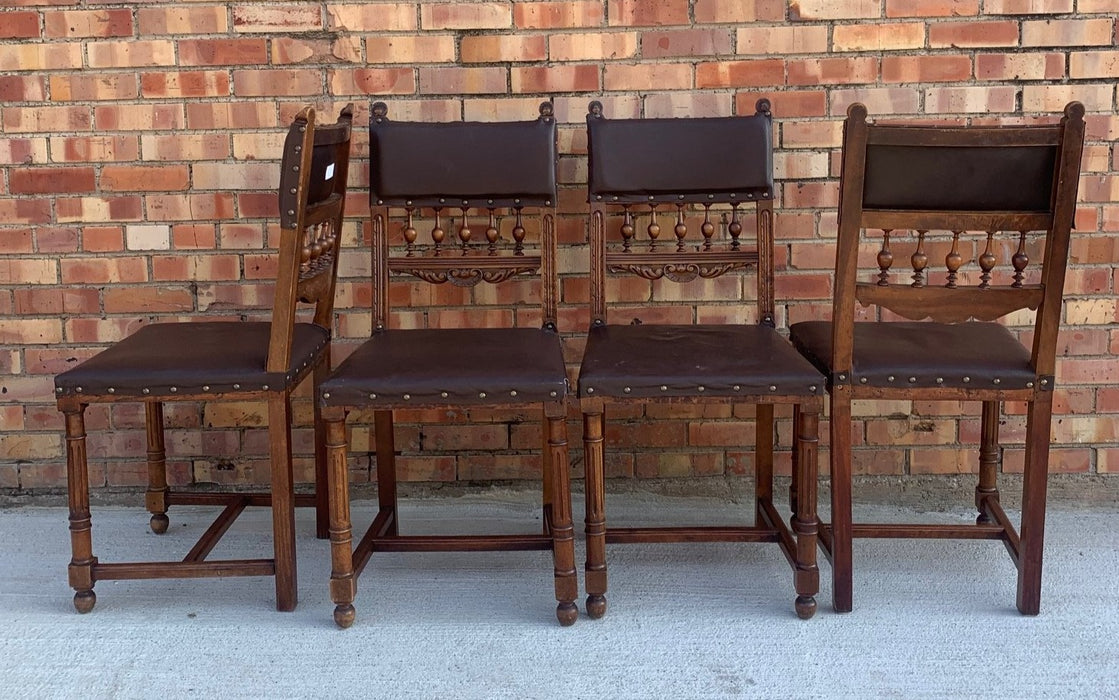 PAIR WALNUT HENRY II CHAIRS WITH LEATHER SEATS