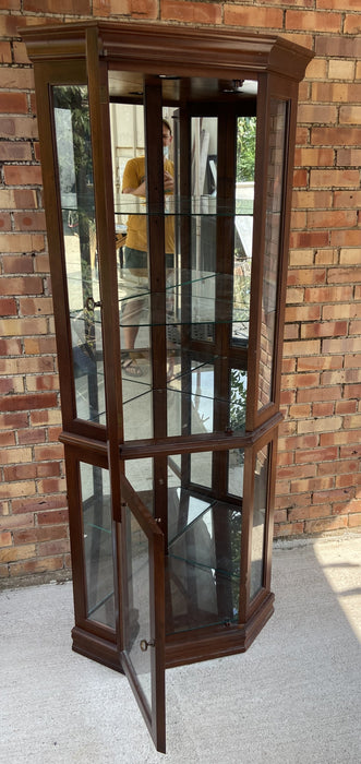 LARGE VINTAGE CANTED SIDES CORNER CURIO CABINET