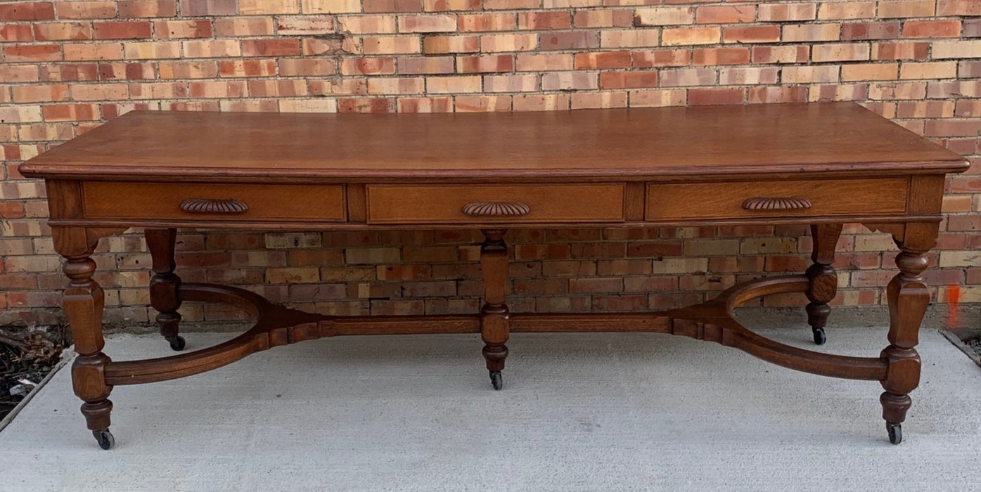 LARGE ENGLISH OAK LIBRARY TABLE - DRAWERS ON BOTH SIDES