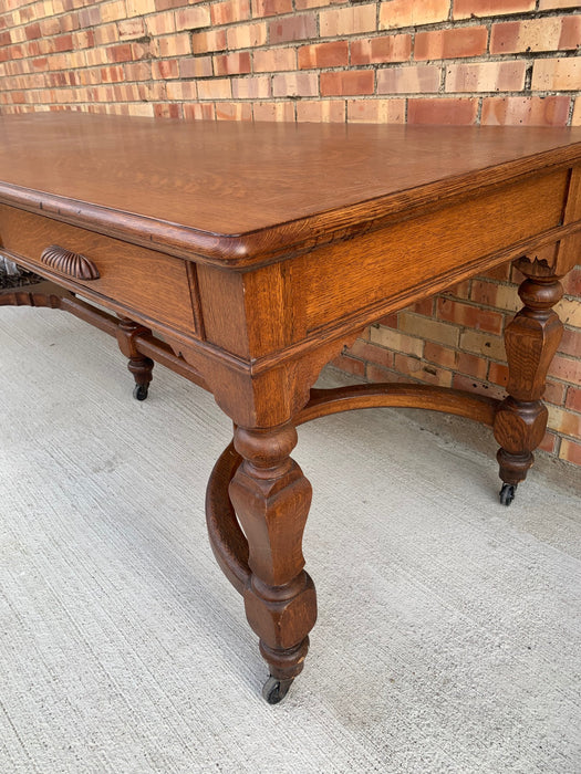 LARGE ENGLISH OAK LIBRARY TABLE - DRAWERS ON BOTH SIDES