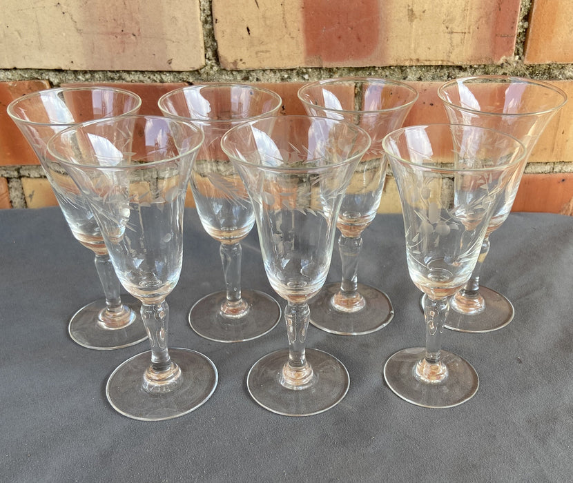 SET OF 7 ETCHED GLASS CORDIALS